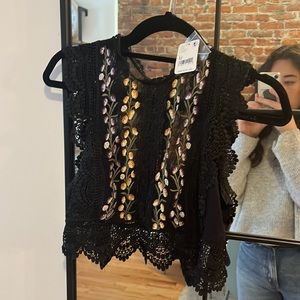NWT Free People Open Back Embroidered Crop Tank